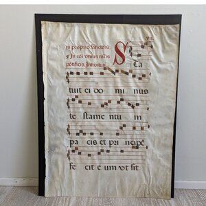 Large Medieval 20 x 26" Antiphonal Religious Music Sheet, Statuit ei Dominus